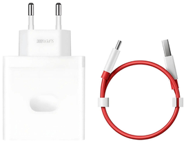Originele OnePlus SuperVOOC USB‑A Snellader 100W + USB-A naar USB-C Kabel 1M Wit