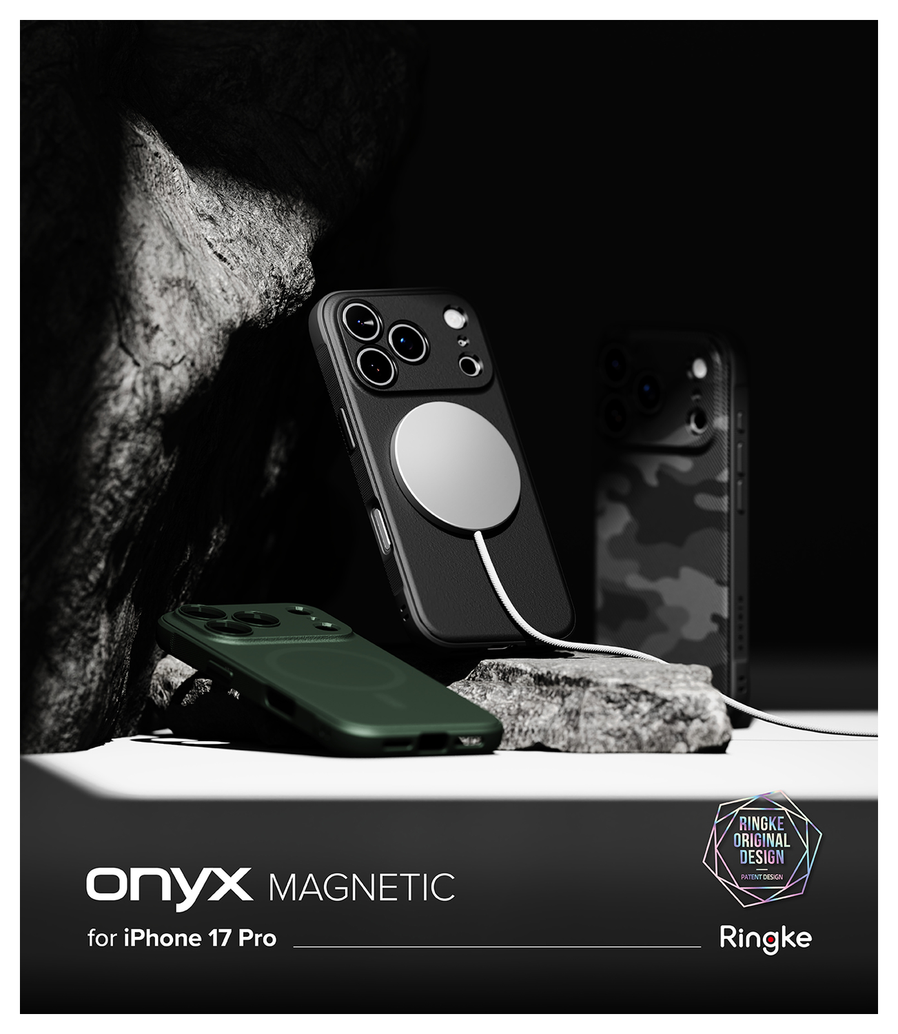 Ringke Onyx Magnetic Apple iPhone 17 Pro Hoesje MagSafe Camo Zwart afbeelding 11