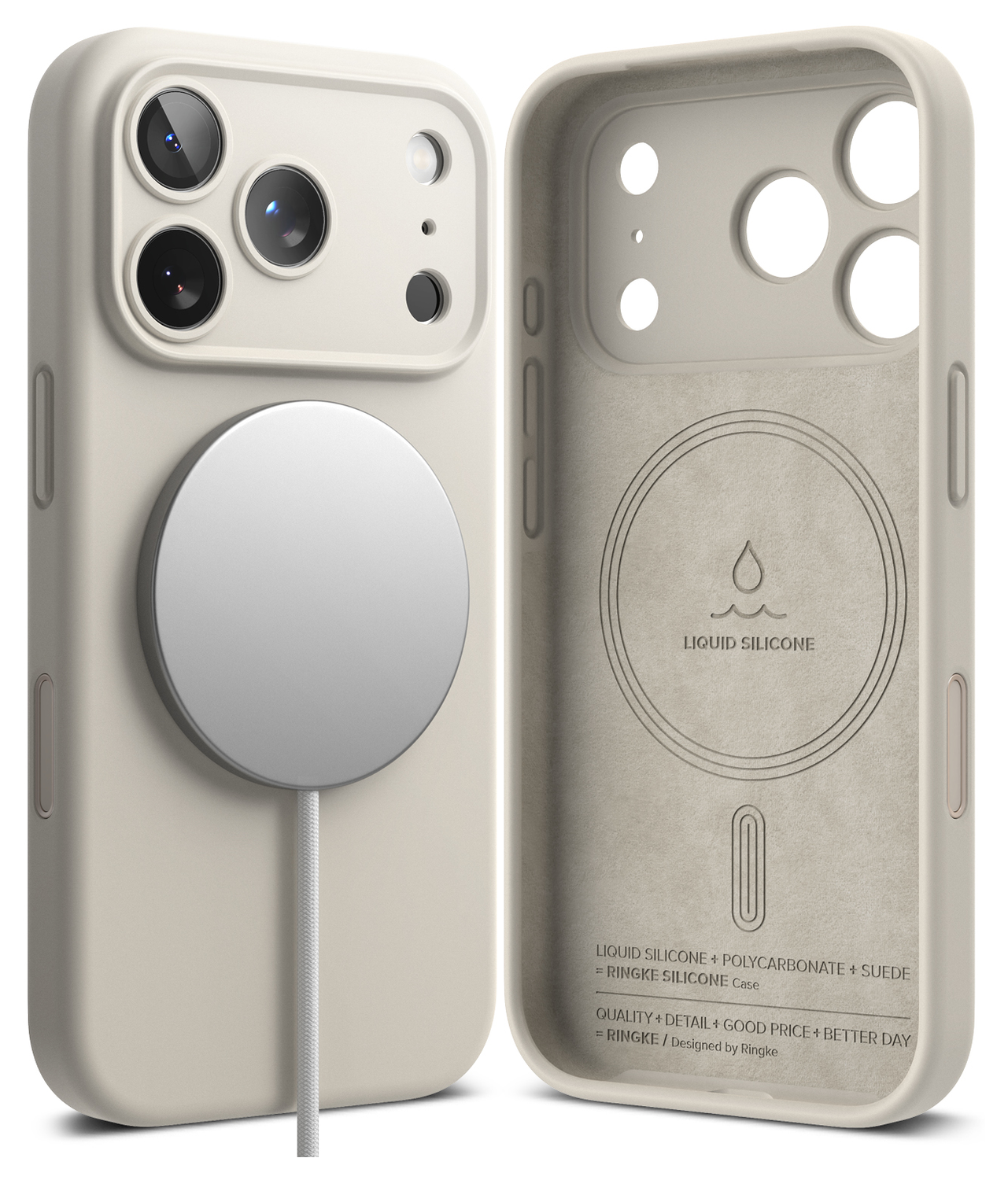 Ringke Silicone Magnetic Apple iPhone 17 Pro Hoesje MagSafe Back Cover Beige afbeelding 2