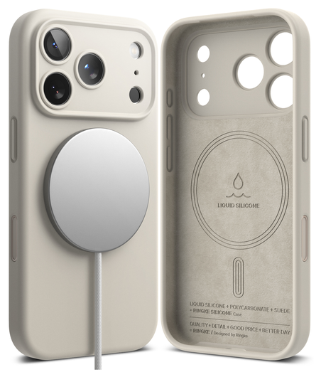 Ringke Silicone Magnetic Apple iPhone 17 Pro Hoesje MagSafe Back Cover Beige afbeelding 2