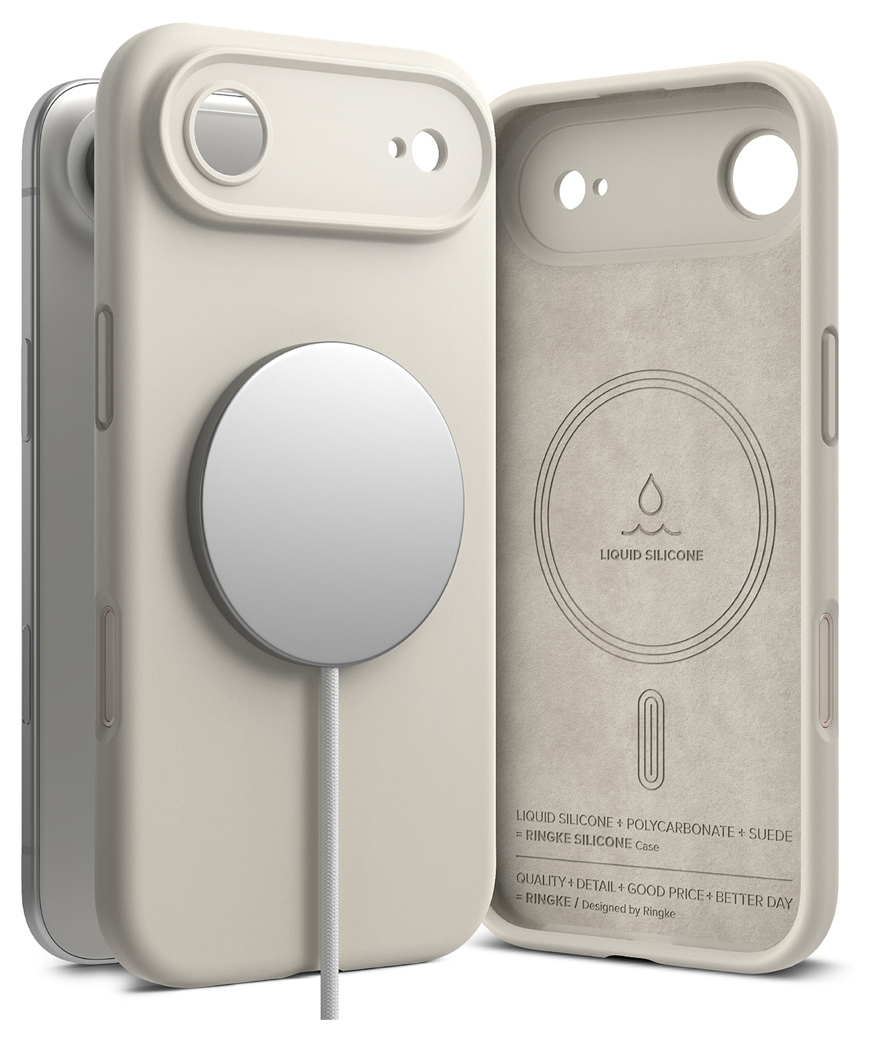 Ringke Silicone Magnetic Apple iPhone Air Hoesje MagSafe Back Cover Beige afbeelding 1