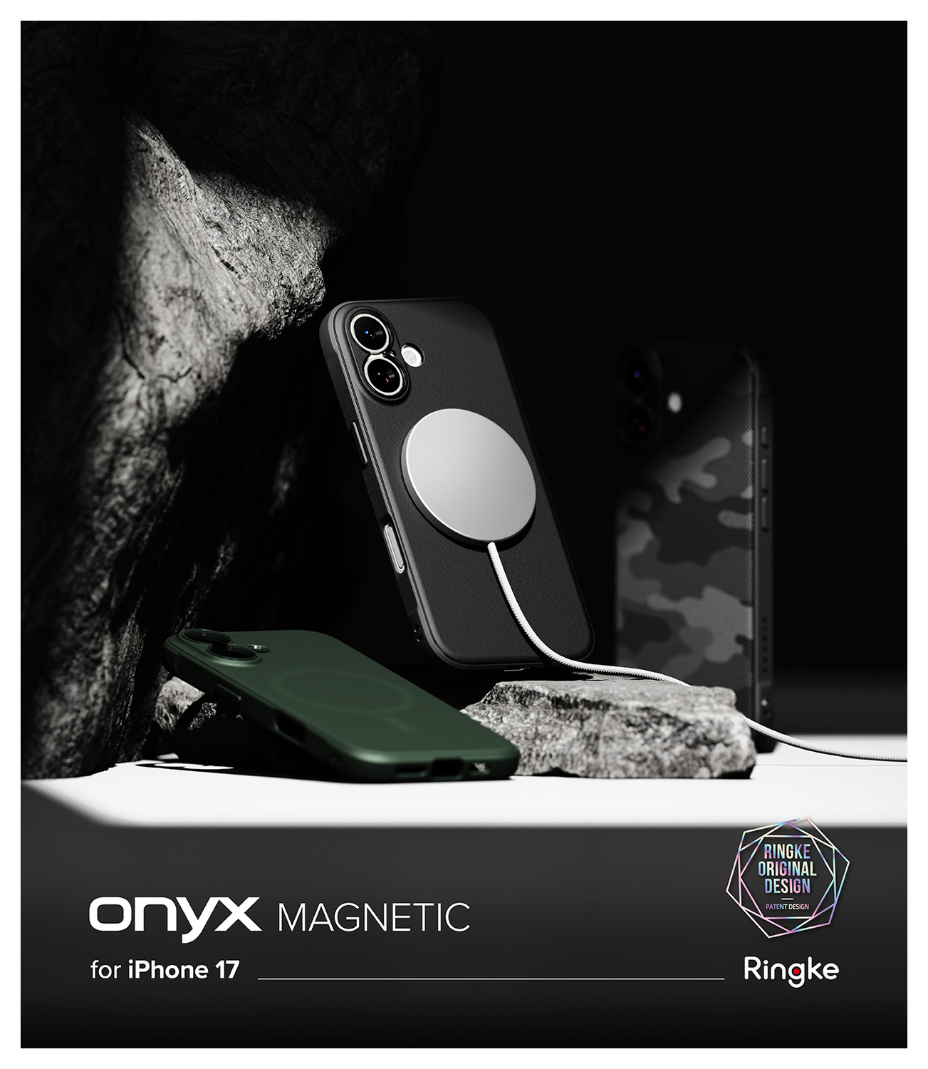 Ringke Onyx Magnetic Apple iPhone 17 Hoesje MagSafe Camo Zwart afbeelding 11