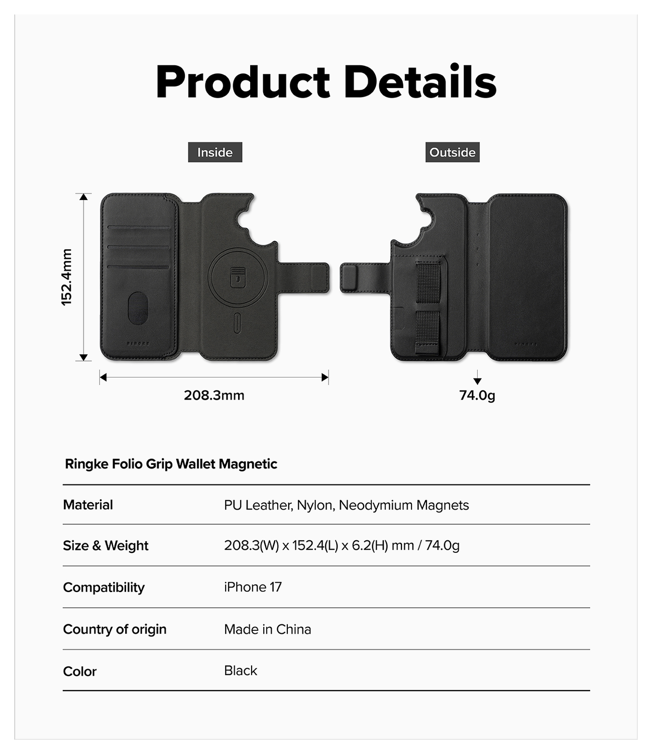 Ringke Folio Grip Wallet Magnetic Apple iPhone 17 Hoesje Zwart afbeelding 6
