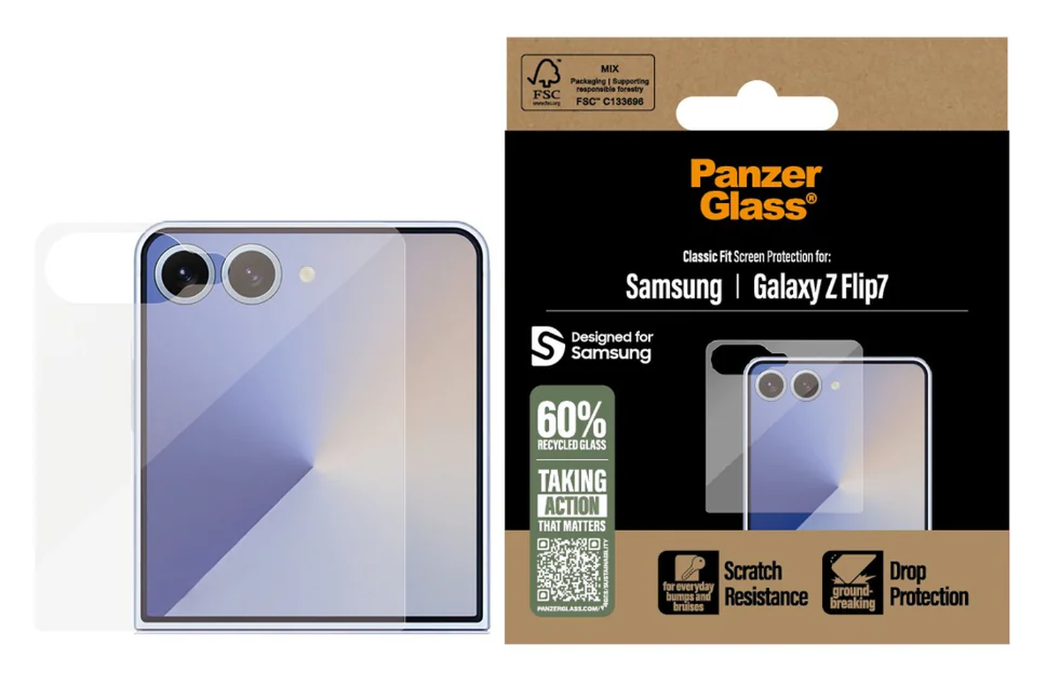 PanzerGlass Classic Fit Samsung Galaxy Z Flip 7 Screen Protector Tempered Glass afbeelding 1