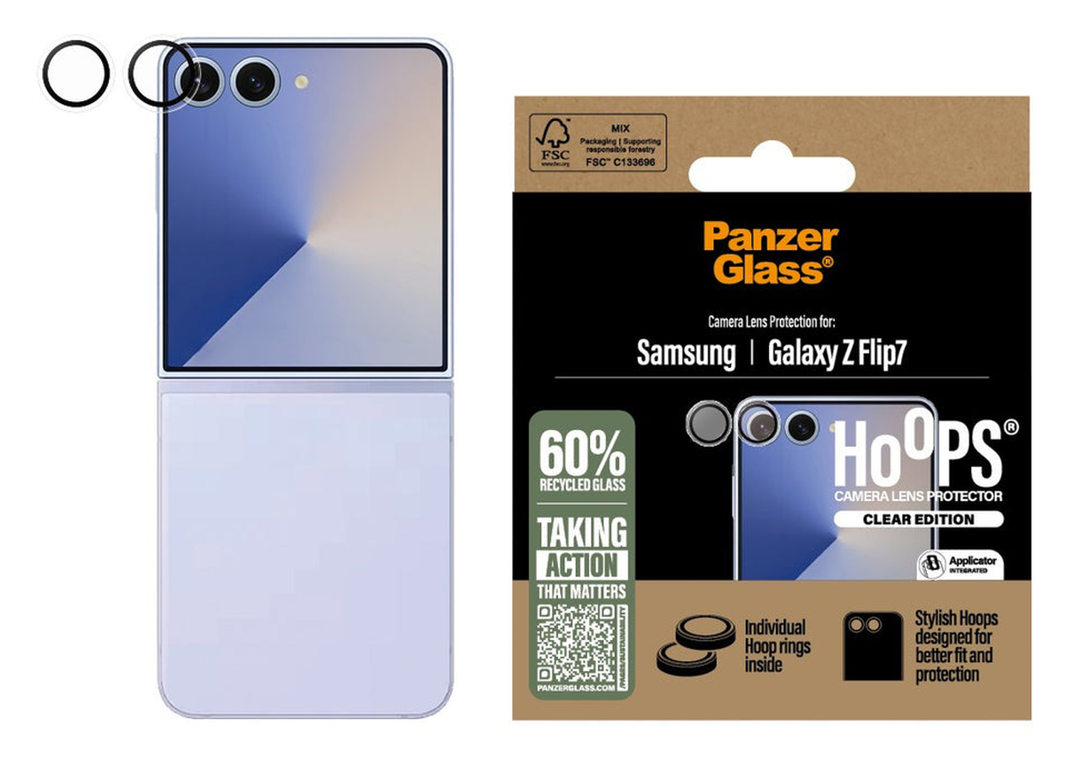 PanzerGlass Hoops Rings Samsung Galaxy Z Flip 7 Camera Lens Protector Clear afbeelding 1