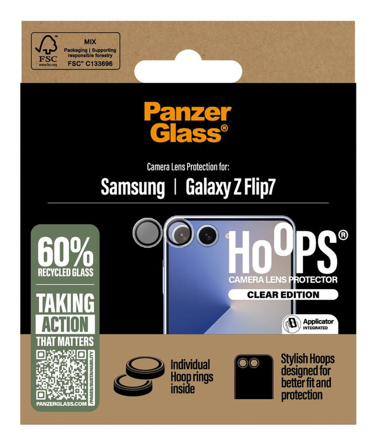 PanzerGlass Hoops Rings Samsung Galaxy Z Flip 7 Camera Lens Protector Clear afbeelding 3
