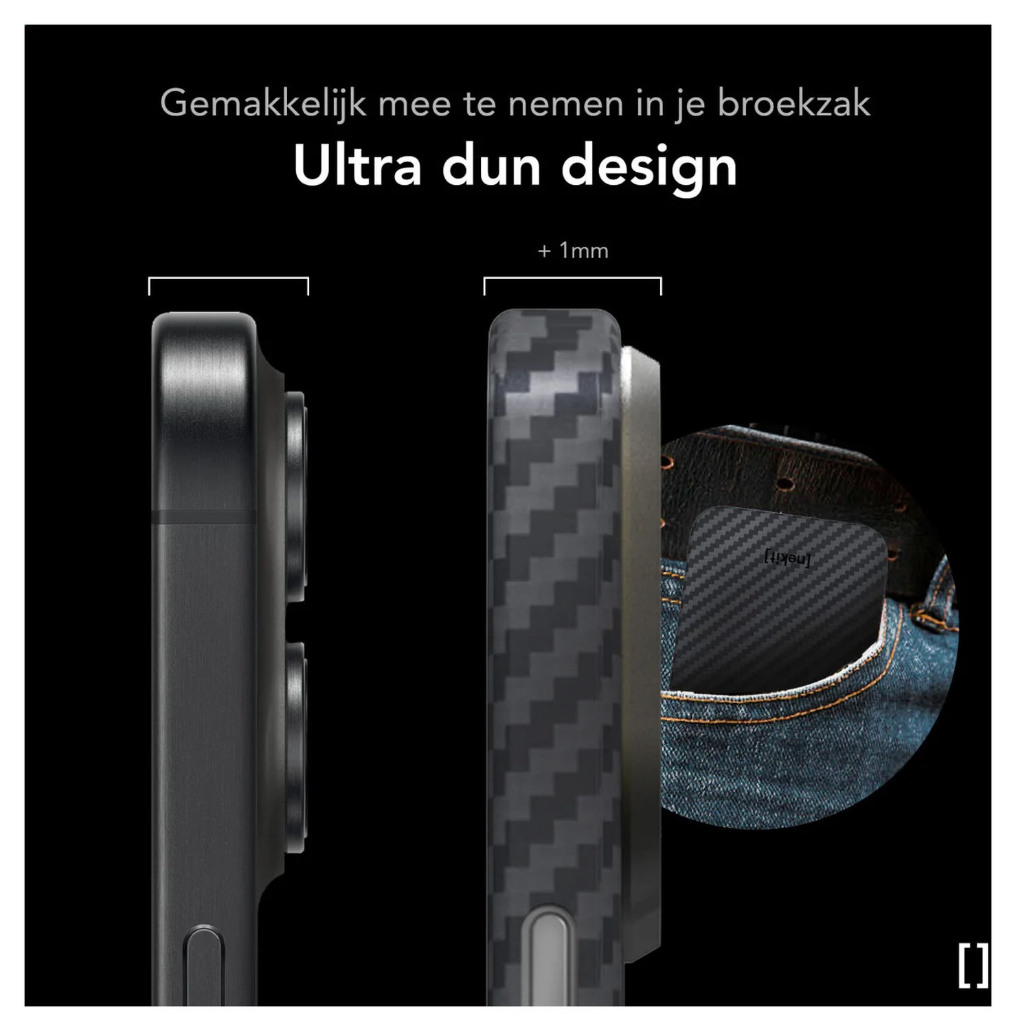 NEKIT Fiber Apple iPhone 17 Hoesje MagSafe Kevlar Back Cover Dun Zwart afbeelding 4