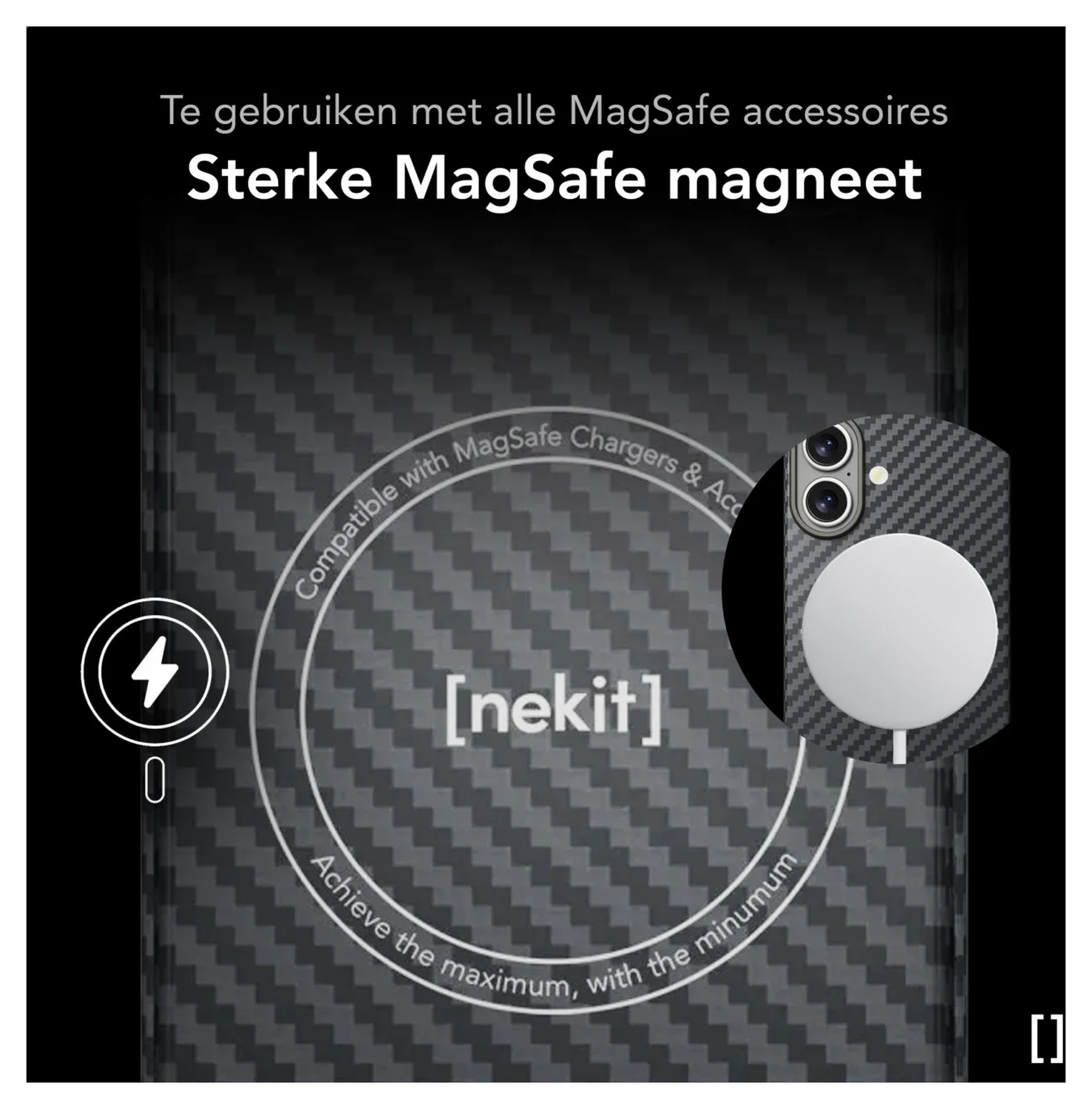 NEKIT Fiber Apple iPhone 17 Hoesje MagSafe Kevlar Back Cover Dun Zwart afbeelding 5