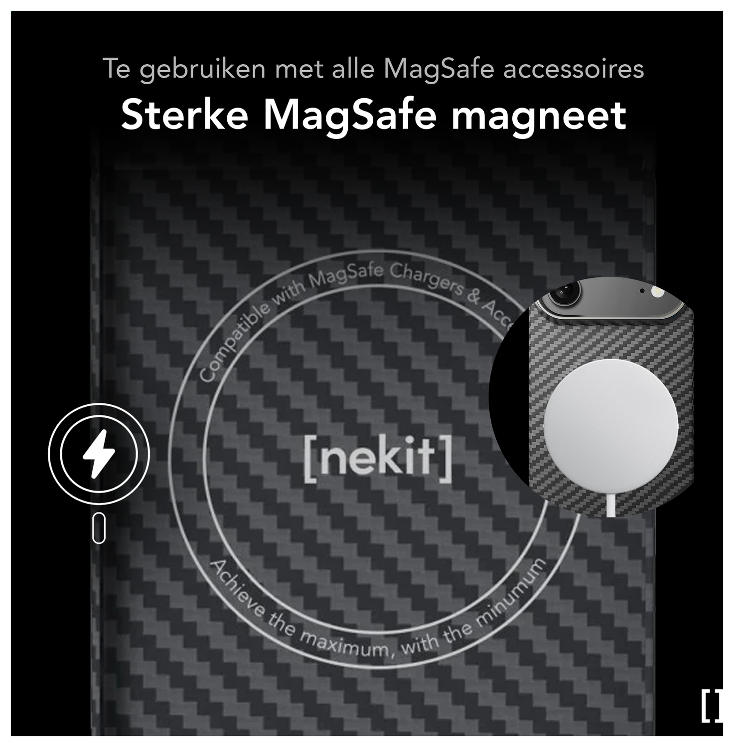 NEKIT Fiber Apple iPhone 17 Air Hoesje MagSafe Kevlar Back Cover Dun Zwart afbeelding 4