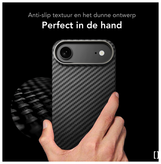 NEKIT Fiber Apple iPhone 17 Air Hoesje MagSafe Kevlar Back Cover Dun Zwart afbeelding 5