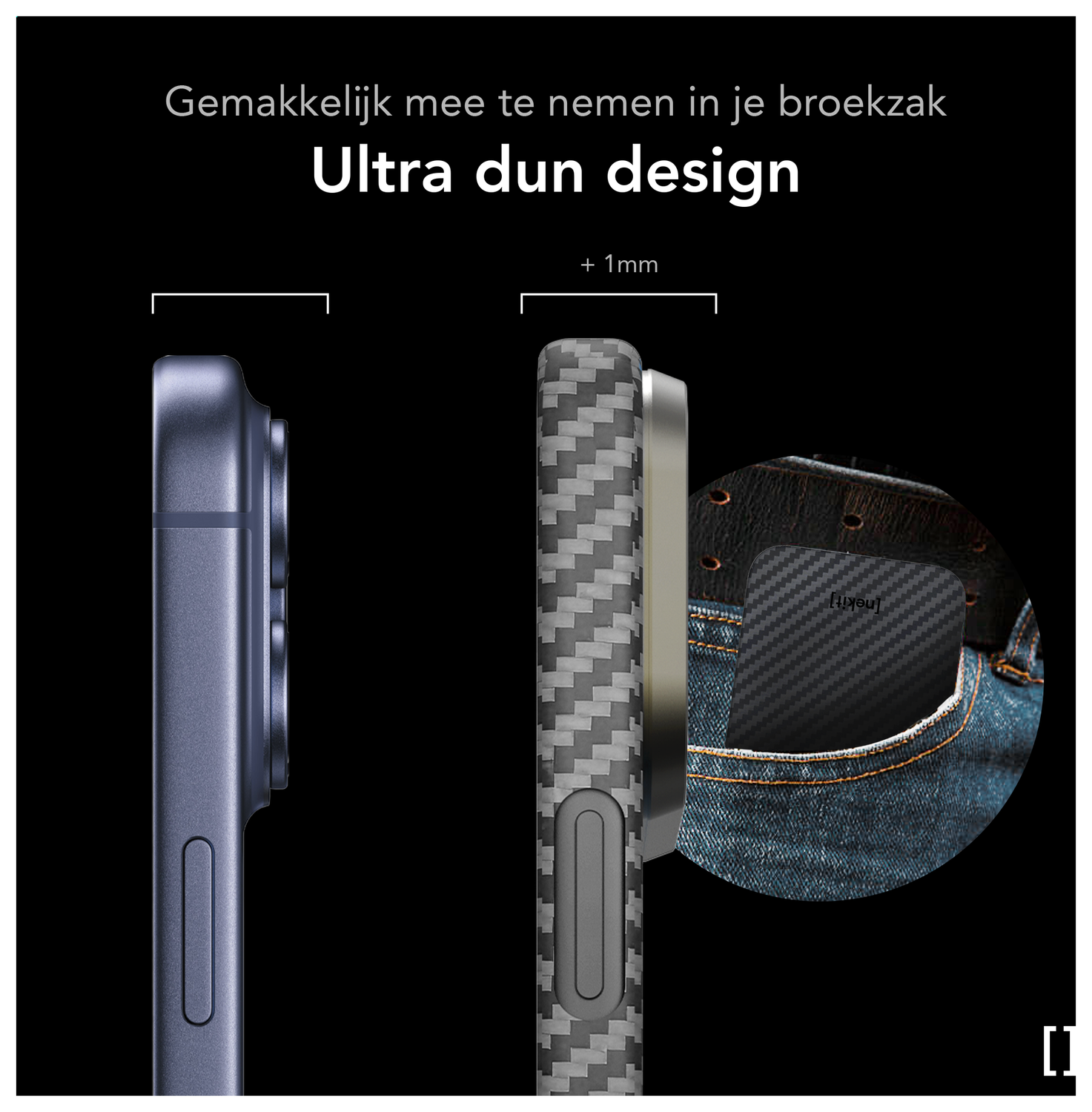 NEKIT Fiber Apple iPhone 17 Pro Max Hoesje MagSafe Kevlar Back Cover Dun Zwart afbeelding 4