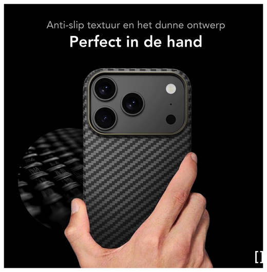 NEKIT Fiber Apple iPhone 17 Pro Max Hoesje MagSafe Kevlar Back Cover Dun Zwart afbeelding 7