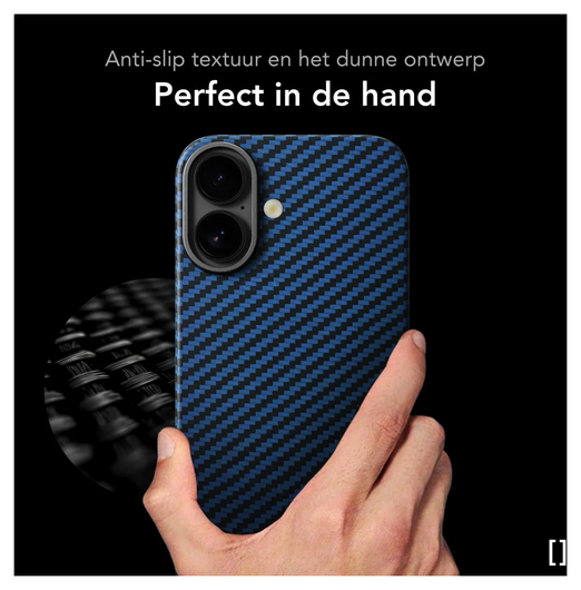 NEKIT Fiber Apple iPhone 17 Hoesje MagSafe Kevlar Back Cover Dun Blauw afbeelding 6