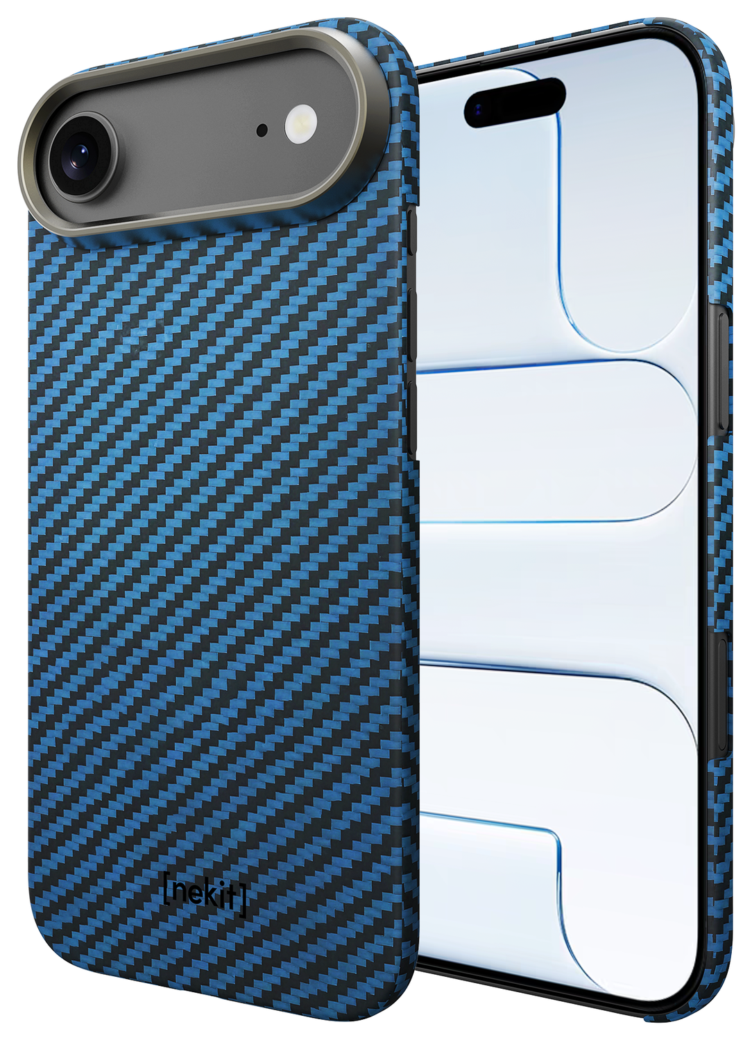 NEKIT Fiber Apple iPhone 17 Air Hoesje MagSafe Kevlar Back Cover Dun Blauw afbeelding 2