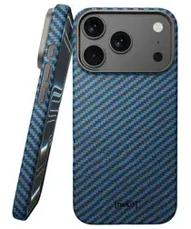 NEKIT Fiber Apple iPhone 17 Pro Hoesje MagSafe Kevlar Back Cover Dun Blauw afbeelding