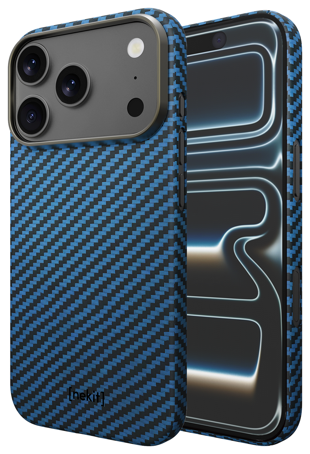 NEKIT Fiber Apple iPhone 17 Pro Hoesje MagSafe Kevlar Back Cover Dun Blauw afbeelding 2