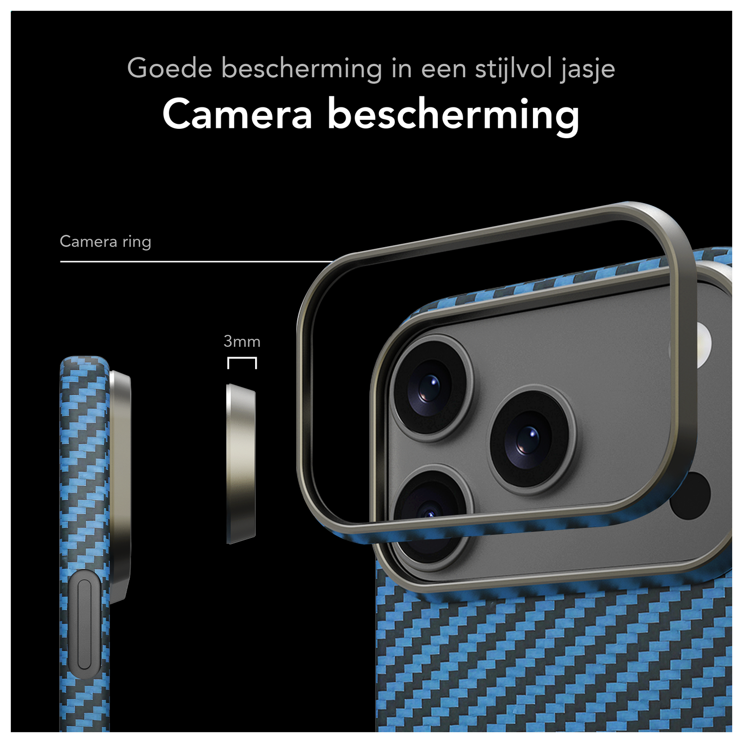 NEKIT Fiber Apple iPhone 17 Pro Max Hoesje MagSafe Kevlar Back Cover Dun Blauw afbeelding 3