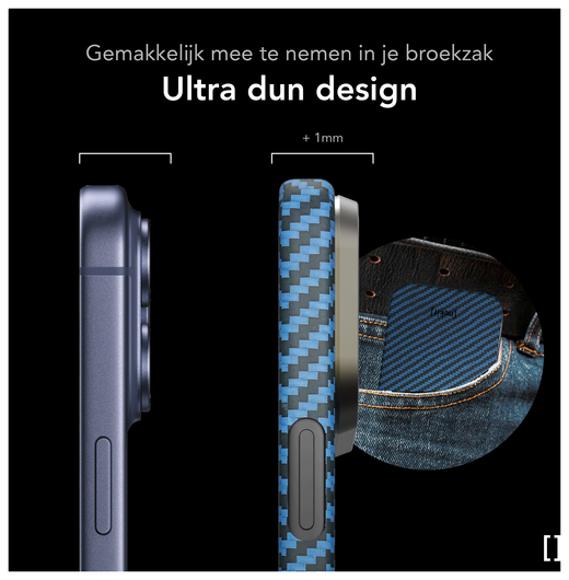 NEKIT Fiber Apple iPhone 17 Pro Max Hoesje MagSafe Kevlar Back Cover Dun Blauw afbeelding 4