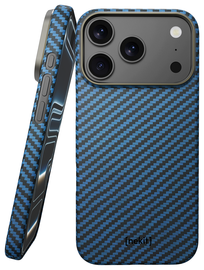 NEKIT Fiber Apple iPhone 17 Pro Max Hoesje MagSafe Kevlar Back Cover Dun Blauw afbeelding