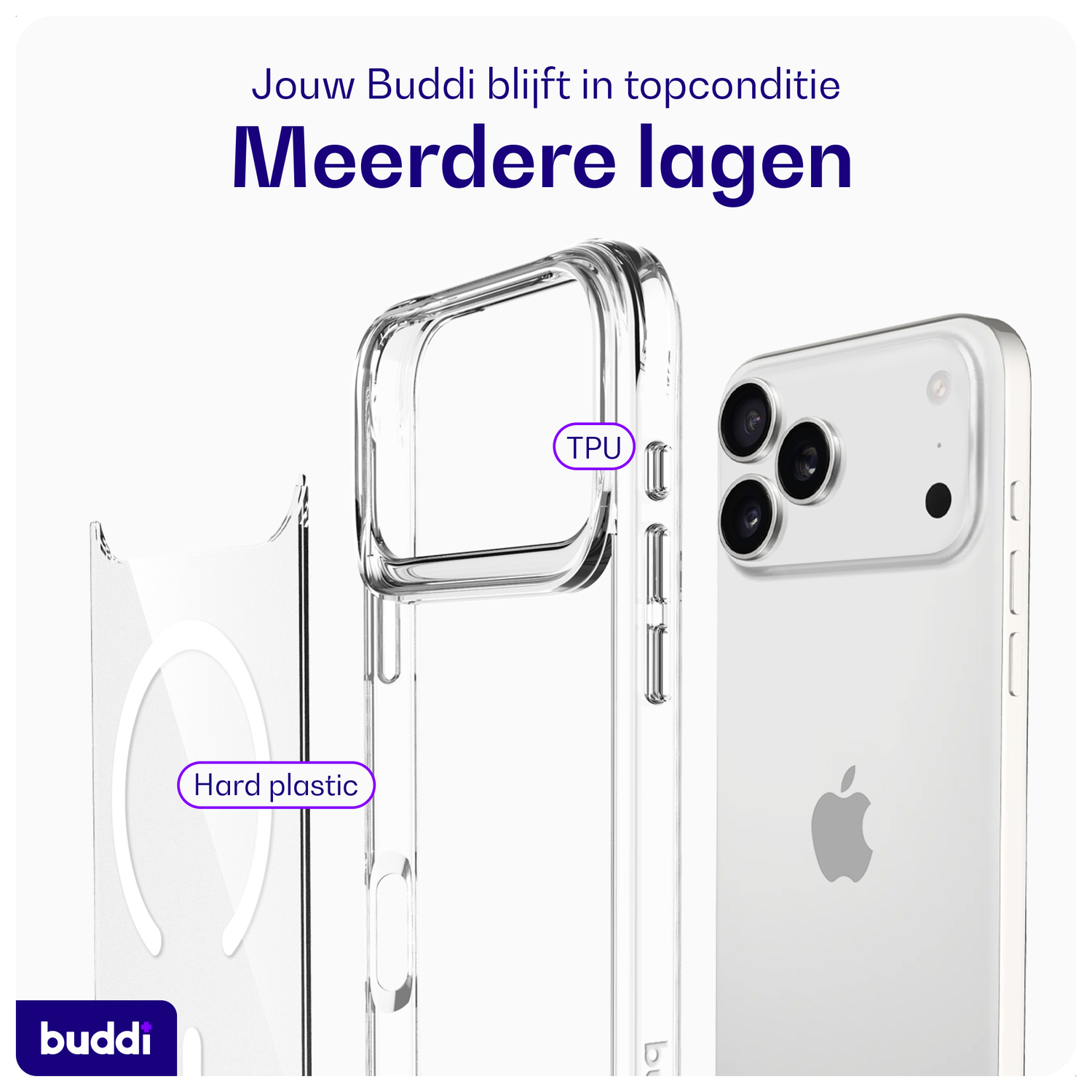 Buddi Core Apple iPhone 17 Pro Max Hoesje MagSafe Back Cover Clear afbeelding 7