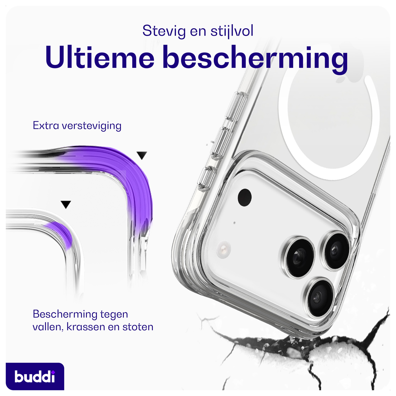 Buddi Core Apple iPhone 17 Pro Max Hoesje MagSafe Back Cover Matte Clear afbeelding 2