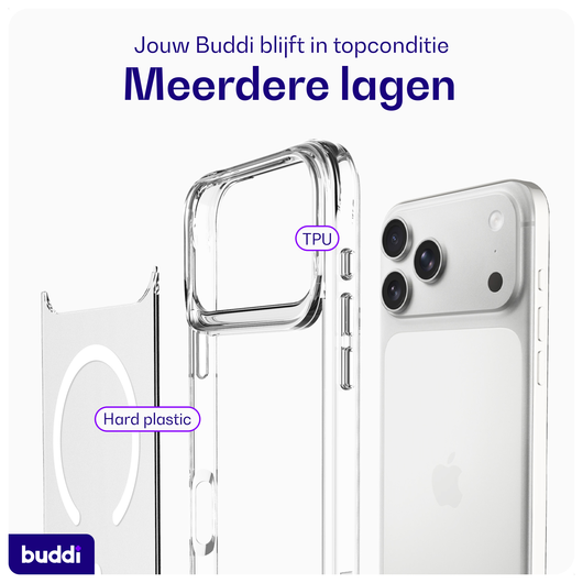 Buddi Core Apple iPhone 17 Pro Max Hoesje MagSafe Back Cover Matte Clear afbeelding 7