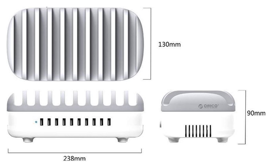 Orico Universeel 120W Oplaad Station 10 Poort USB-A Oplader Wit afbeelding 3