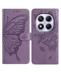 Xiaomi Redmi Note 14 Pro 4G Hoesje Vlinder Bloem Book Case Pasjeshouder Paars afbeelding