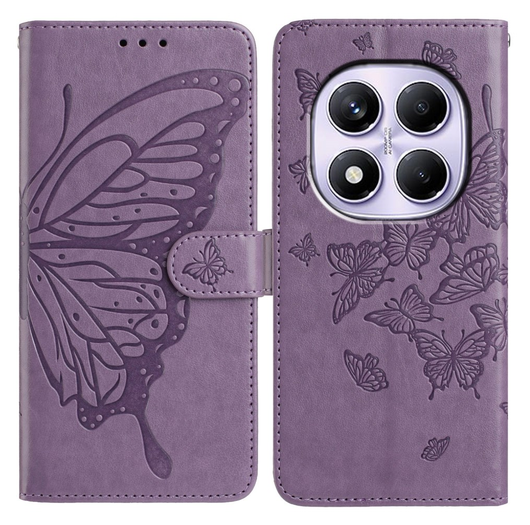 Xiaomi Redmi Note 14 Pro 4G Hoesje Vlinder Bloem Book Case Pasjeshouder Paars afbeelding 1