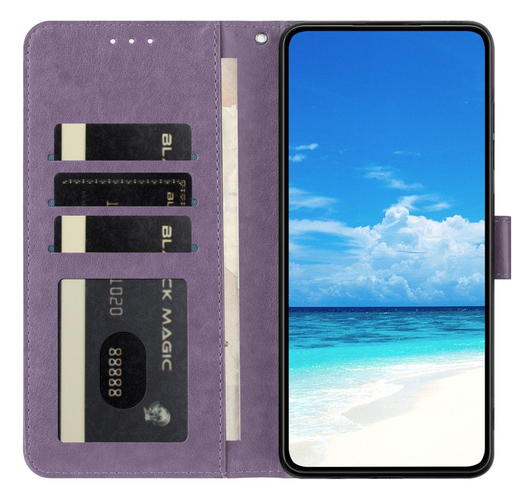 Xiaomi Redmi Note 14 Pro 4G Hoesje Vlinder Bloem Book Case Pasjeshouder Paars afbeelding 2