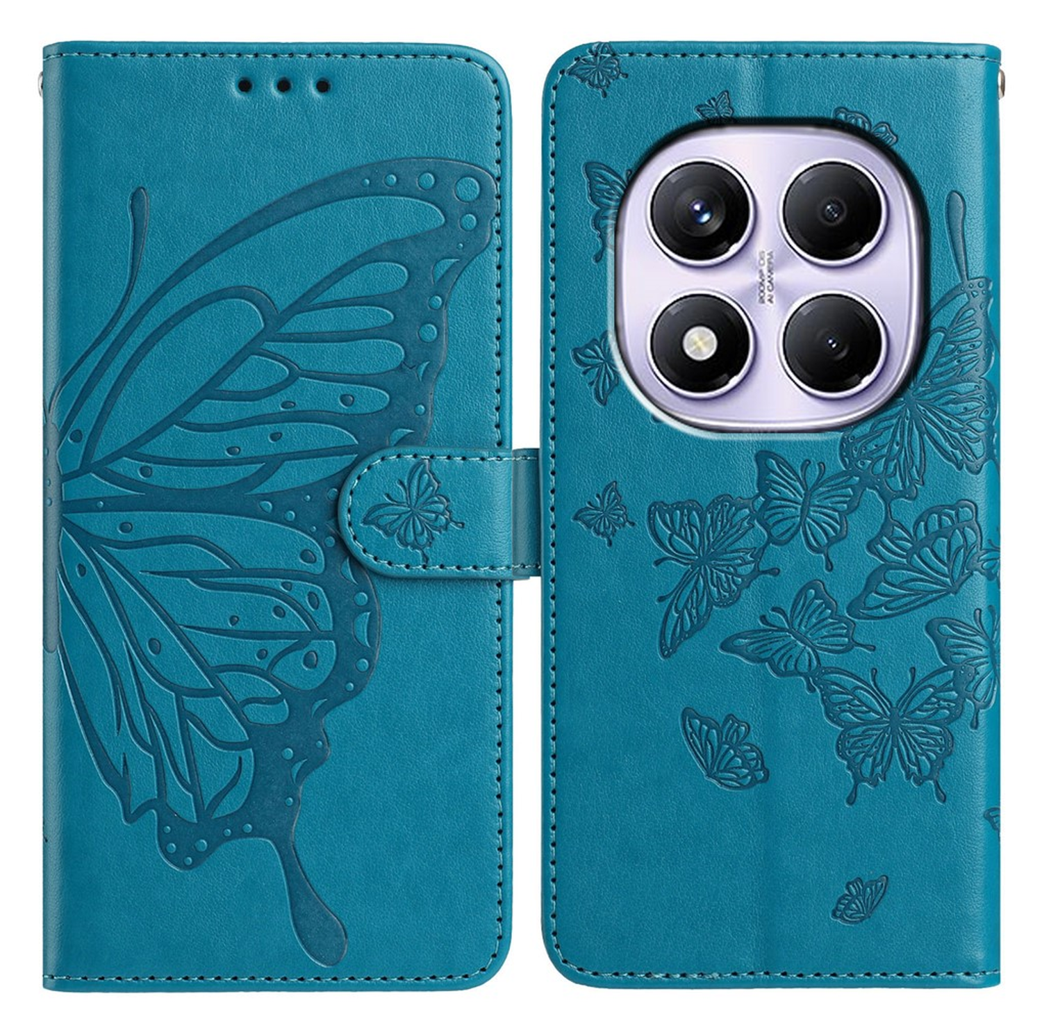 Xiaomi Redmi Note 14 Pro 4G Hoesje Vlinder Bloem Book Case Pasjeshouder Blauw afbeelding 1