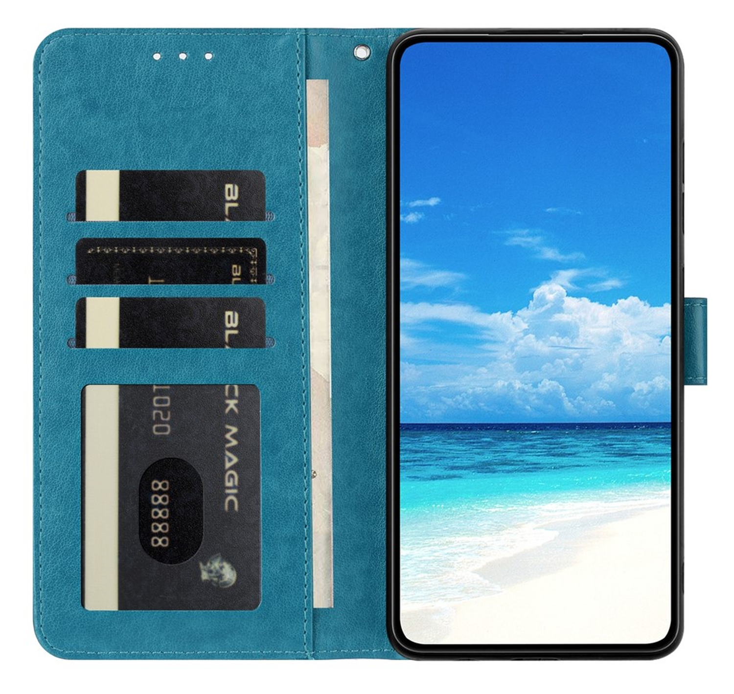 Xiaomi Redmi Note 14 Pro 4G Hoesje Vlinder Bloem Book Case Pasjeshouder Blauw afbeelding 2
