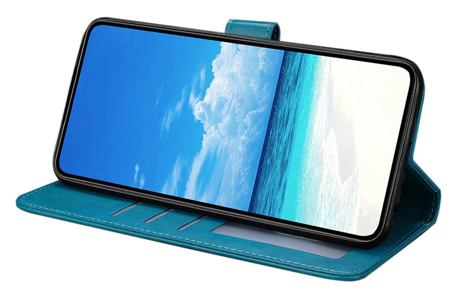 Xiaomi Redmi Note 14 Pro 4G Hoesje Vlinder Bloem Book Case Pasjeshouder Blauw afbeelding 3