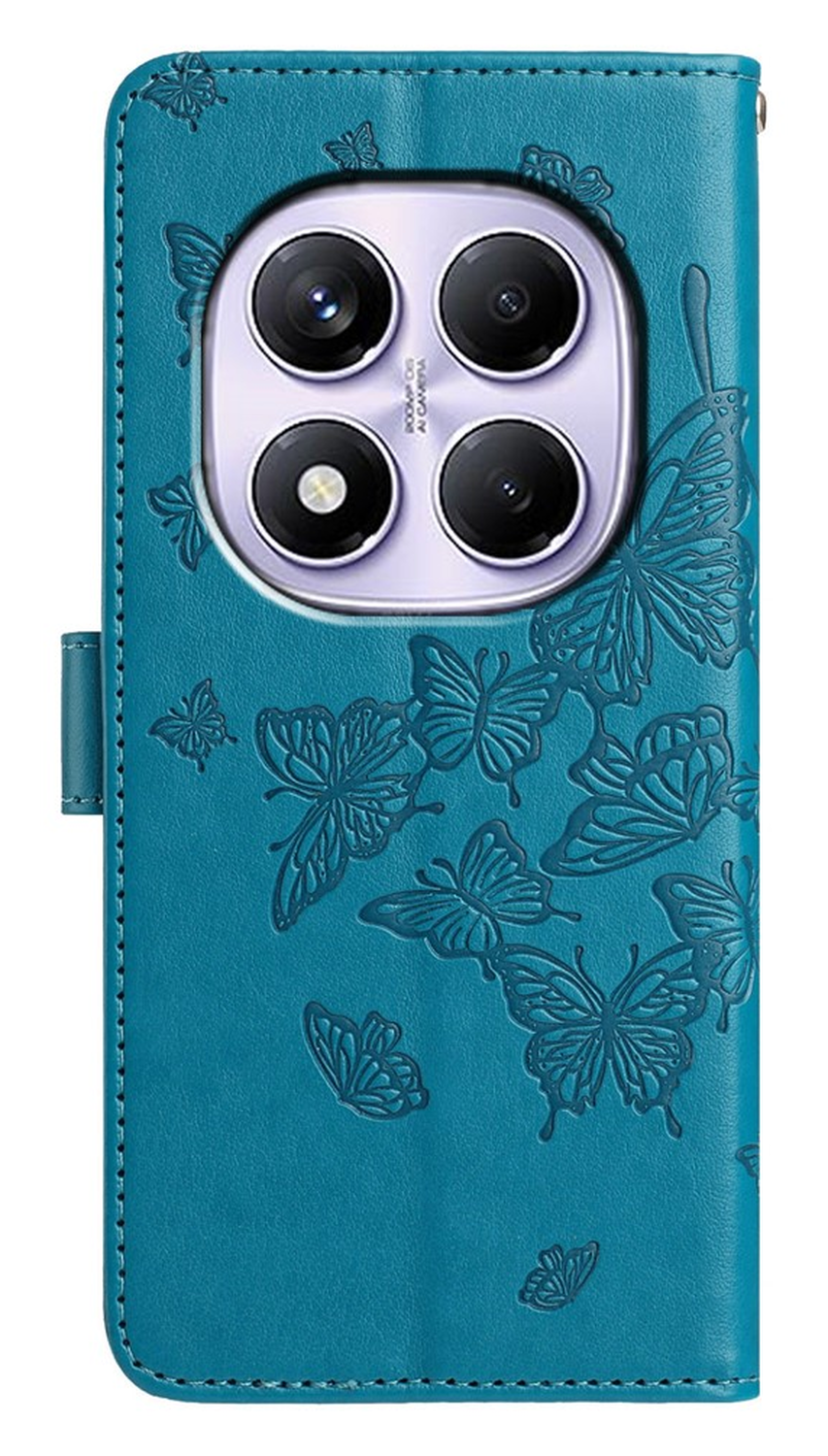 Xiaomi Redmi Note 14 Pro 4G Hoesje Vlinder Bloem Book Case Pasjeshouder Blauw afbeelding 5