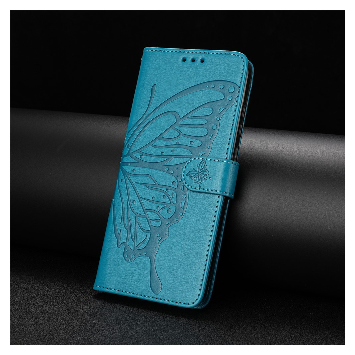 Xiaomi Redmi Note 14 Pro 4G Hoesje Vlinder Bloem Book Case Pasjeshouder Blauw afbeelding 6