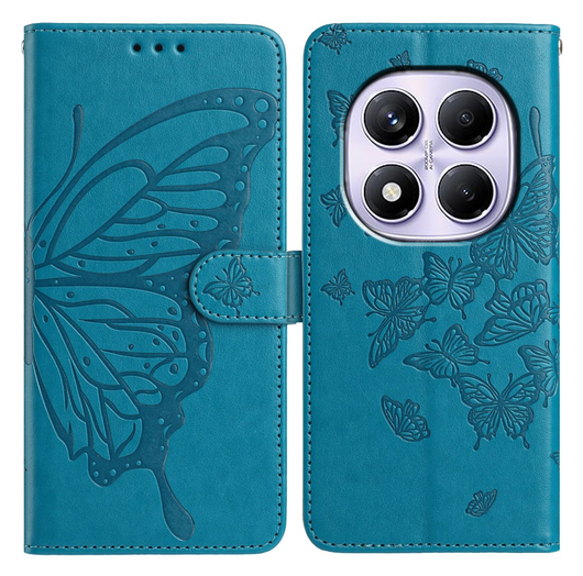 Xiaomi Redmi Note 14 Pro 4G Hoesje Vlinder Bloem Book Case Pasjeshouder Blauw afbeelding 1