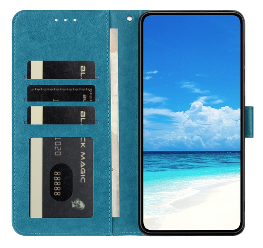 Xiaomi Redmi Note 14 Pro 4G Hoesje Vlinder Bloem Book Case Pasjeshouder Blauw afbeelding 2