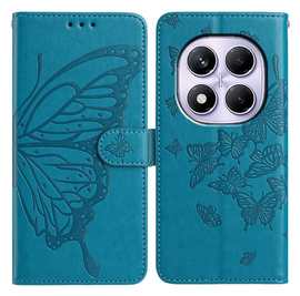 Xiaomi Redmi Note 14 Pro 4G Hoesje Vlinder Bloem Book Case Pasjeshouder Blauw