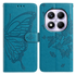 Xiaomi Redmi Note 14 Pro 4G Hoesje Vlinder Bloem Book Case Pasjeshouder Blauw afbeelding 1