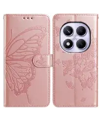 Xiaomi Redmi Note 14 Pro 4G Hoesje Vlinder Bloem Book Case Pasjeshouder Roze afbeelding