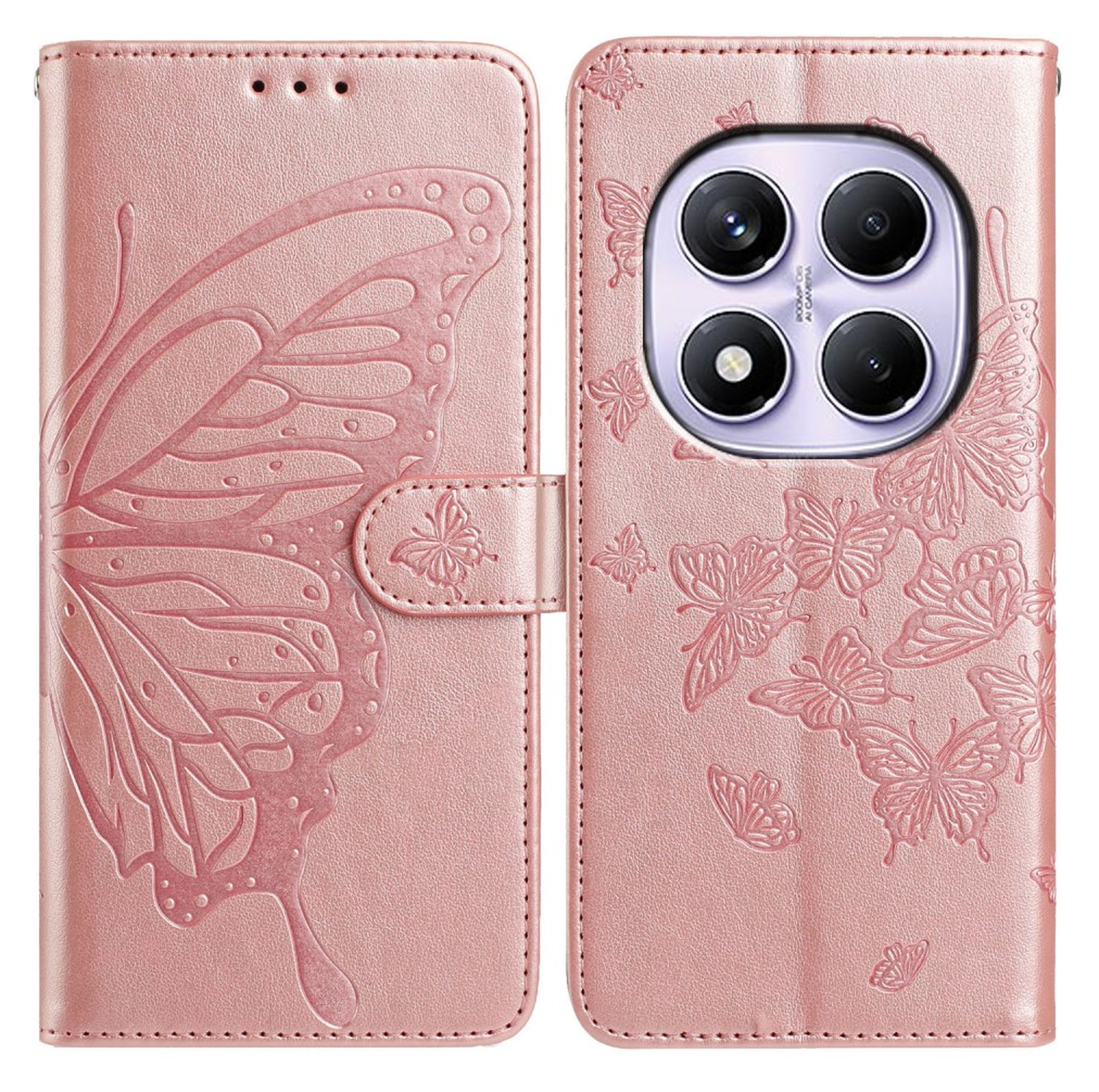 Xiaomi Redmi Note 14 Pro 4G Hoesje Vlinder Bloem Book Case Pasjeshouder Roze afbeelding 1