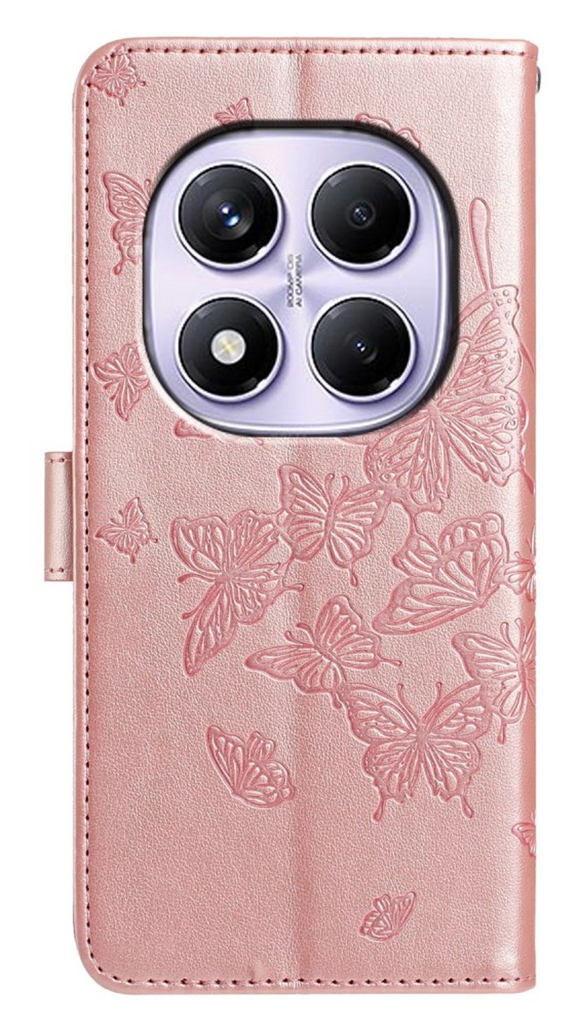 Xiaomi Redmi Note 14 Pro 4G Hoesje Vlinder Bloem Book Case Pasjeshouder Roze afbeelding 5