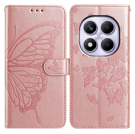 Xiaomi Redmi Note 14 Pro 4G Hoesje Vlinder Bloem Book Case Pasjeshouder Roze