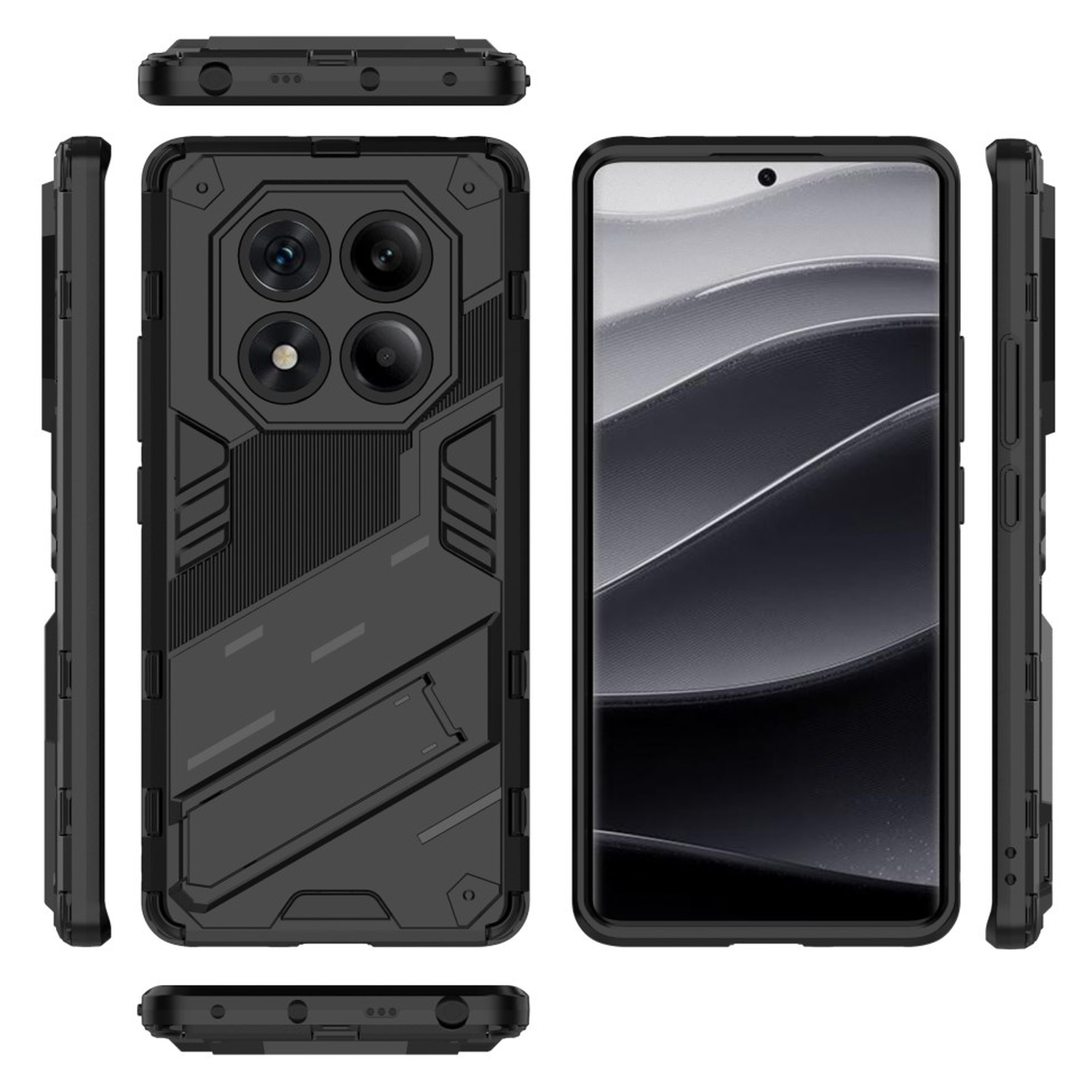 Xiaomi Redmi Note 14 Pro 4G Hoesje Shockproof Kickstand Back Cover Zwart afbeelding 4