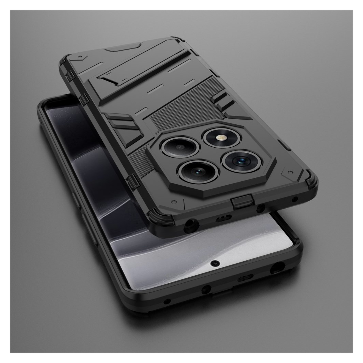 Xiaomi Redmi Note 14 Pro 4G Hoesje Shockproof Kickstand Back Cover Zwart afbeelding 5