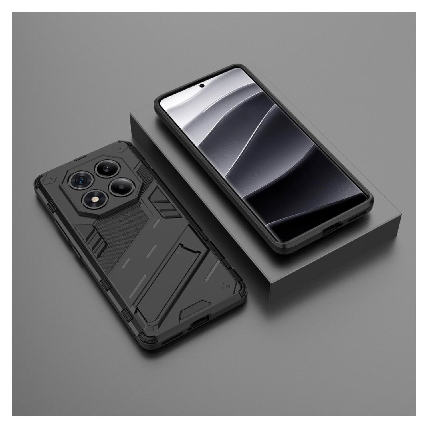 Xiaomi Redmi Note 14 Pro 4G Hoesje Shockproof Kickstand Back Cover Zwart afbeelding 6