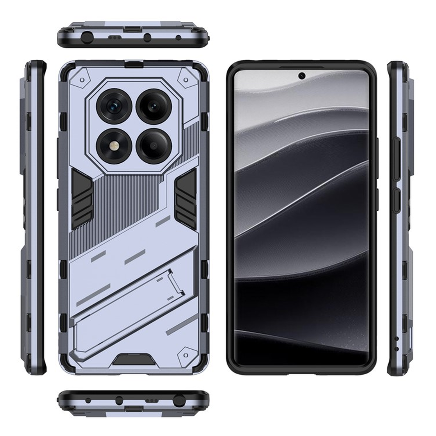 Xiaomi Redmi Note 14 Pro 4G Hoesje Shockproof Kickstand Back Cover Blauw afbeelding 4