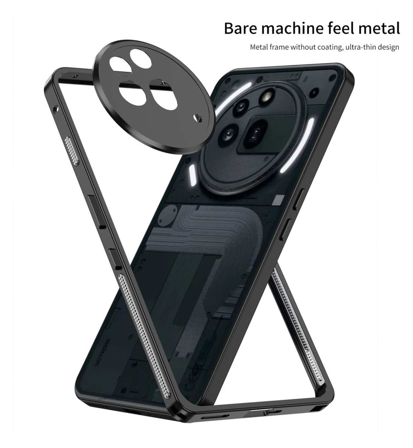 Nothing Phone (3a) Pro Hoesje Metalen Frame met Camera Protector Zwart afbeelding 2