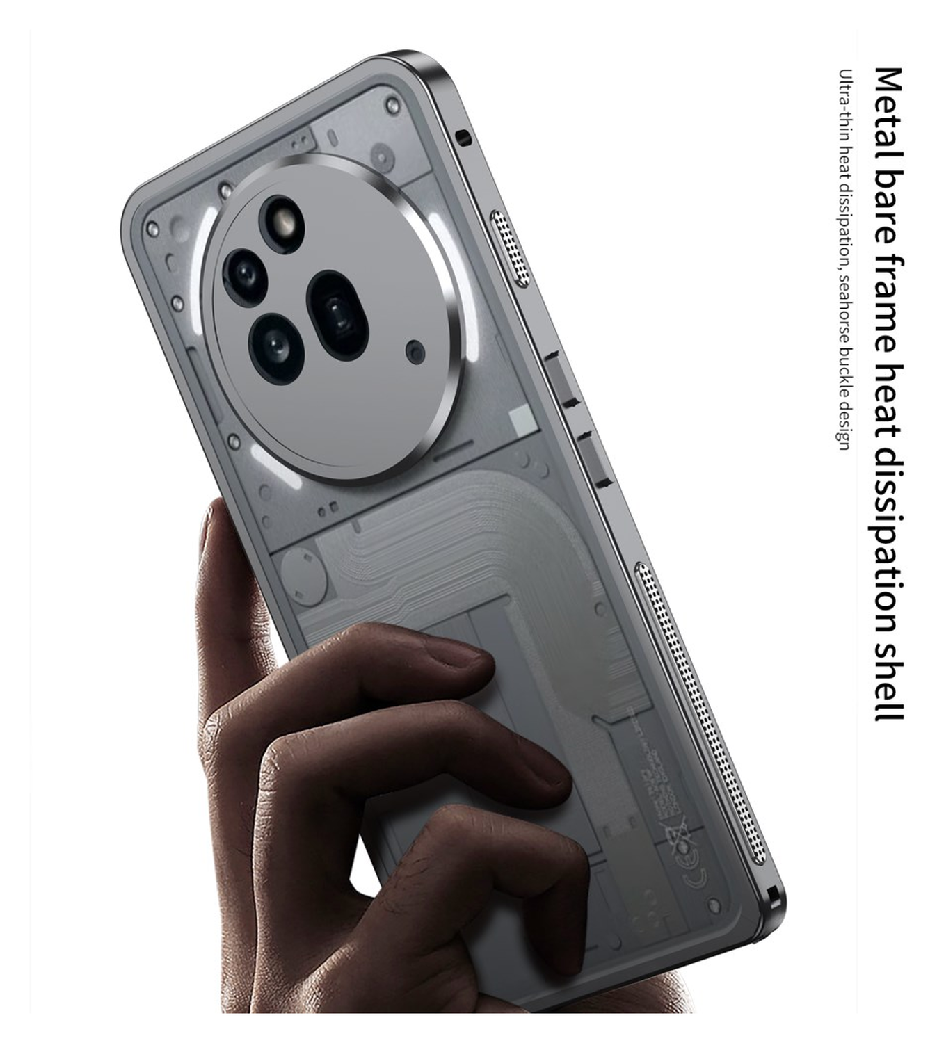 Nothing Phone (3a) Pro Hoesje Metalen Frame met Camera Protector Zwart afbeelding 6
