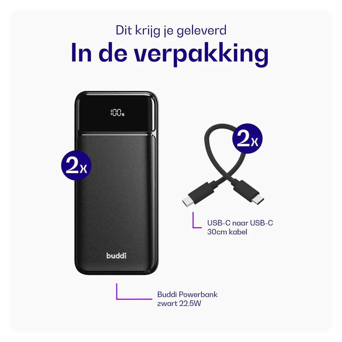 Buddi Boost 30.000 mAh Powerbank Met Display Duo Pack Zwart 22.5W afbeelding 11